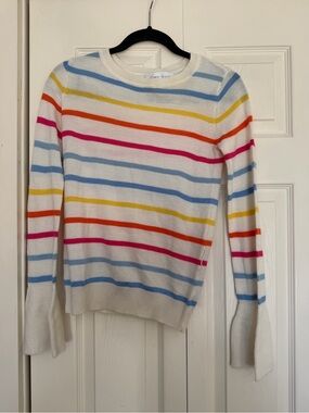 Classic Striped Crewneck Sweater - White with Multi Color Stripes